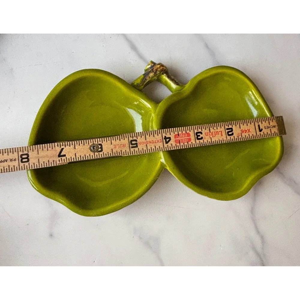 Vintage USA Pottery VF-67 Green Double Apple Divided Dish Candy Nut Trinket